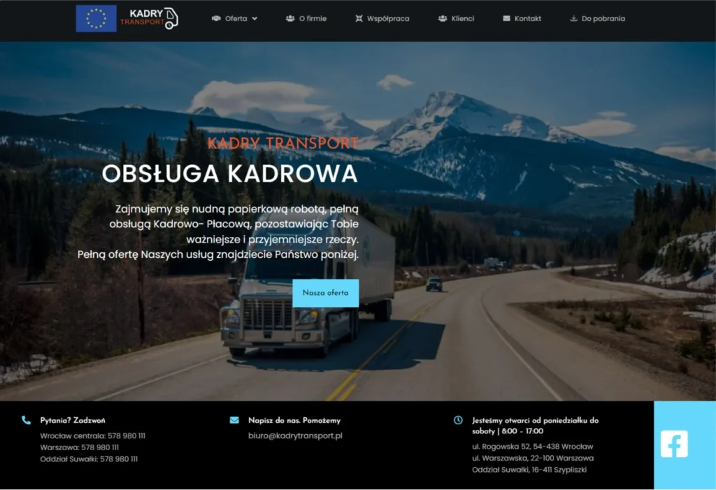 Strona internetowa Kadrytransport.pl